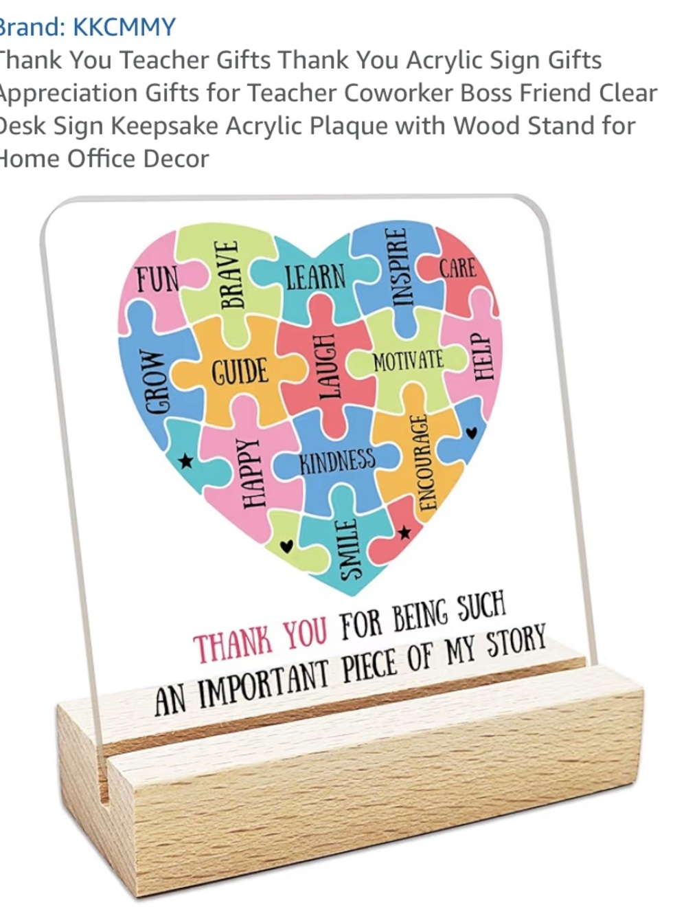 Thank You Teacher Acrylic Desk Plaque with Colorful Heart Puzzle